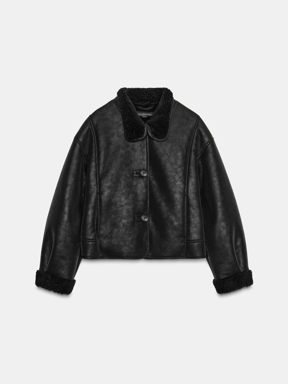 Zara Black Faux Suede & Shearling Funnel Neck Jacket